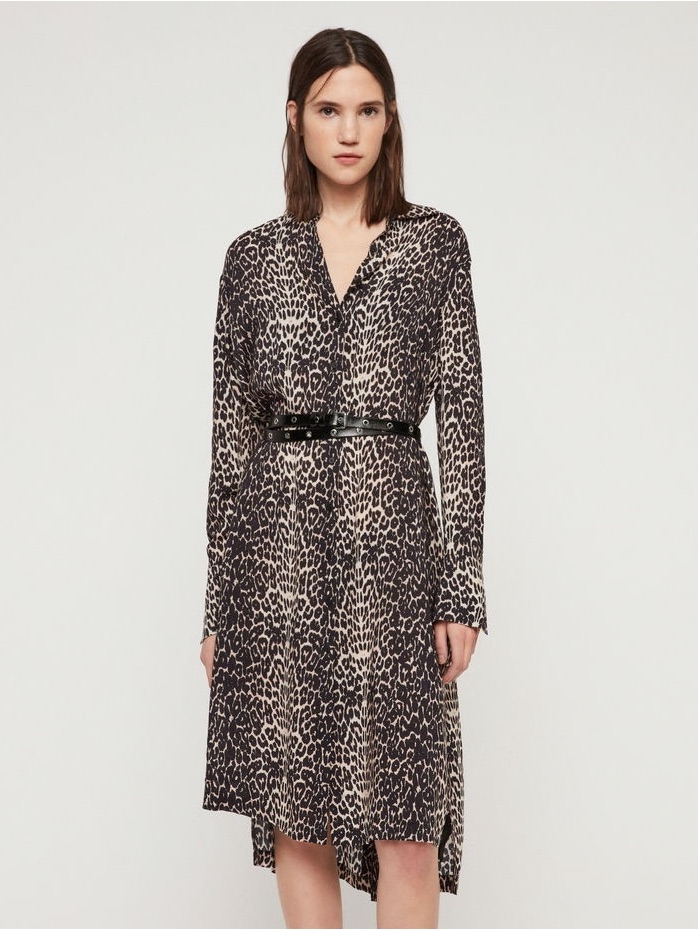 Nwt All Saints Leopard Print Button Up Midi Dress
